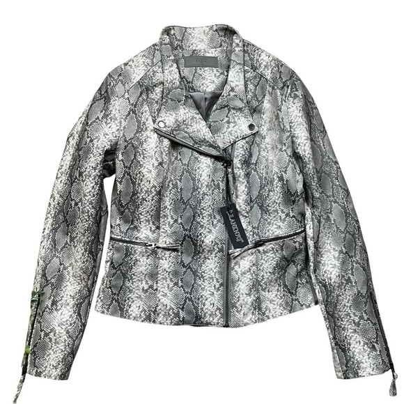 Blank NYC Faux Leather Snake Print Zip Moto Jacket Gray Size Small - Picture 1 of 7